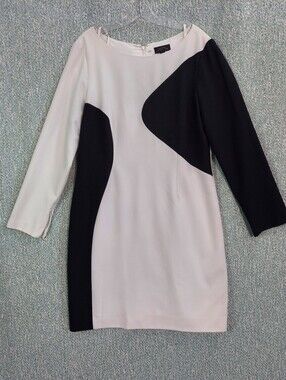 Monochrome Black & White Long Sleeve Colorblock Sheath Dress
